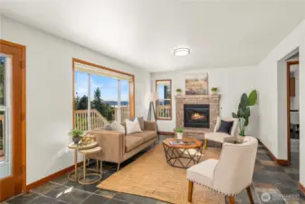 Family room has great views of the Sound