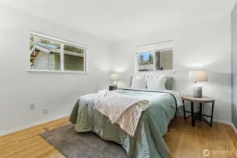 Bedroom with original hardwood floors