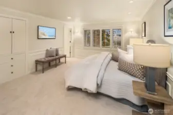 Exuding a serene ambiance, the primary suite envelops one in an aura of tranquility the minutes you walk in the room. Not shown are huge his and her separate walk in closets ... everybodies dream situation!!