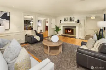 Another angle of the living room.  Note the exquisite detail in the hand planed columns crown above. such a yummy, rich feel to this fabulous space.
