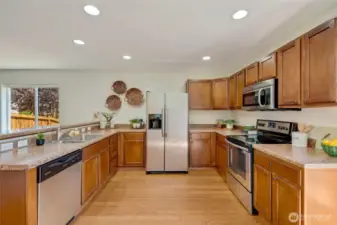 Kitchen with stainless steel appliances.
