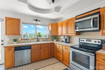 Kitchen with stainless appliances.