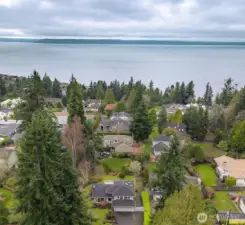 Aerial view of sound and Kitsap peninsula