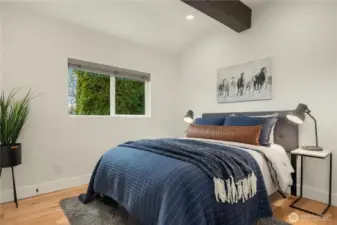 The primary bedroom has a mini-split proving comfortable A/C and a large wardrobe closet.