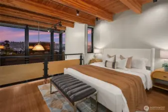 Lofted Primary suite.