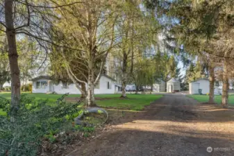 Gorgeous mature trees, easy care landscaping and lighted driveway.