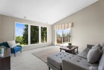 Main Level - Family Room with newly installed trex deck that provide stairs to side yard.