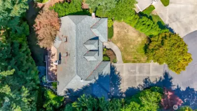 Aerial photo of the property. (Needles will be blown off the roof in the next few days).