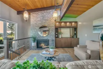 Living Room with brick fireplace