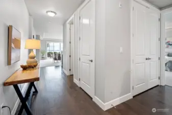 Engineered hardwood through entry and kitchen,  enjoy high ceilings and doors.