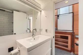 View is from the bathroon to the entry door.