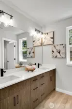 Well-appointed guest bath serves the secondary bedrooms.