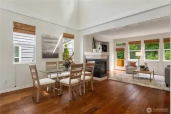 Dining with fireplace