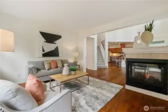 Living area with deck behind