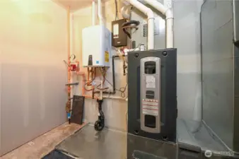 Utility room (upstairs) furnace and instant hot water heater