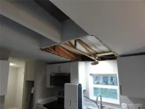 Ceiling damage in kitchen.