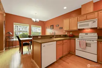All matching white-on-white appliances including Dishwasher! Extra decorative shelf above cabinets!