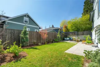 Nicely landscaped , private, fenced back yard