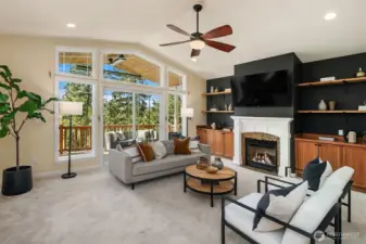 Propane fireplace and custom built-ins.