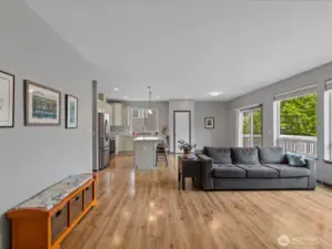Refreshed and neutral paint ideal for adding your own colors to the mix. Faux wood blinds were pulled all the way up to show the natural light.