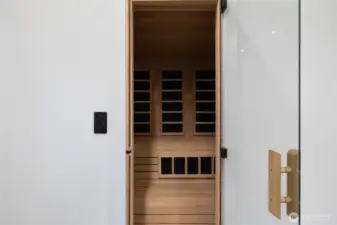 Infrared sauna room off the garage.