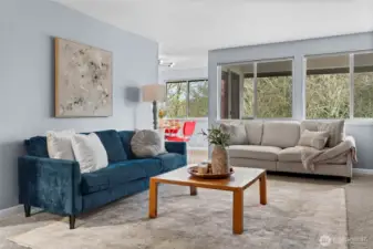 The living room is cozy and perfect for winter nights.