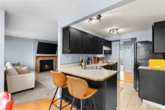 A cozy bar area adds character and fun to the space.