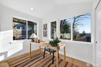 Bedroom one SE corner with vaulted ceilings