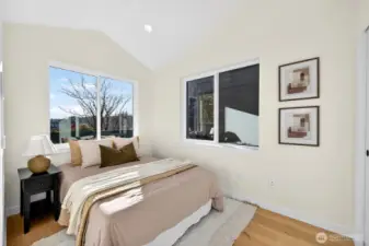 Bedroom two SW corner with vaulted ceilings