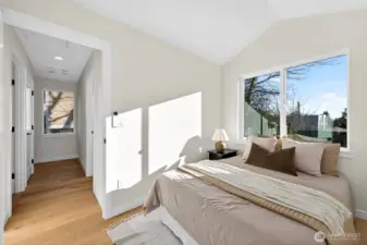 Bedroom two SW corner with vaulted ceilings