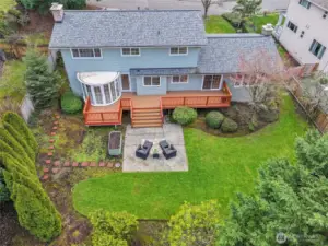 Aerial view of the back of the home.