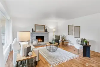 Cozy up to the wood burning fireplace during cooler months!