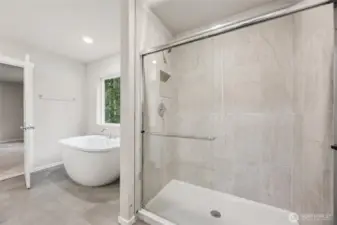 Tile shower with an easy to clean fiberglass floor. Picture for representational purposes only, colors and features may vary.