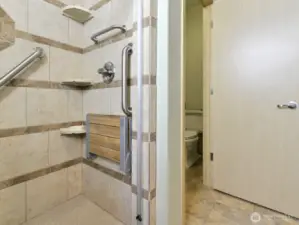 Remodeled shower tile easy access. Toilet area is separate.