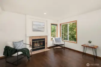 Family room with a cozy gas fireplace