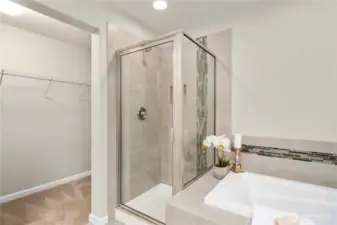Separate soaking tub and shower.