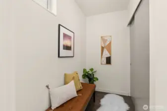 Laundry area with extra space for storage, new washer & dryer