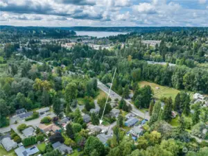 Alternate view looking south facing Lake Washington showing property location.