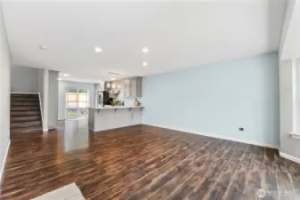 Looking into the kitchen from the living room/ Dining room