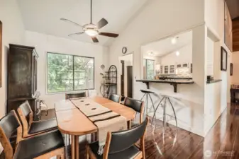A dining room area fit for a large table.