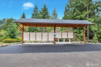Covered Mailbox kiosk. Take a walk from your home, check for mail and then keep walking on the flat, private streets. No traffic or chaos to spook Fido or you.