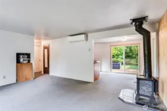 A mini-split heater in the living room provides heat and A/C