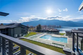 Yacinde F3 overlooks the redesigned pool area with sweeping Lake Chelan views from your deck.