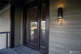 Frosted clearlight glass front door for privacy and light.