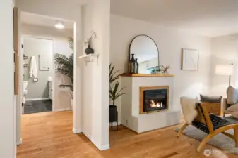 Hallway to laundry, bath, and bedroom.