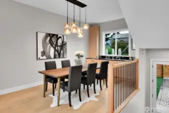 Spacious dining room with built-in buffet and cabinets