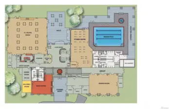 Large lodge for residents has many amenities.