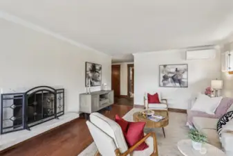 Living Room with Fireplace and Air Conditioning