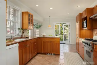 In this photo you can see the French doors that open to the back deck and garden.