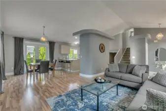 The vaulted ceilings and open, spacious floor plan add so much light and create wonderful flow in the area.